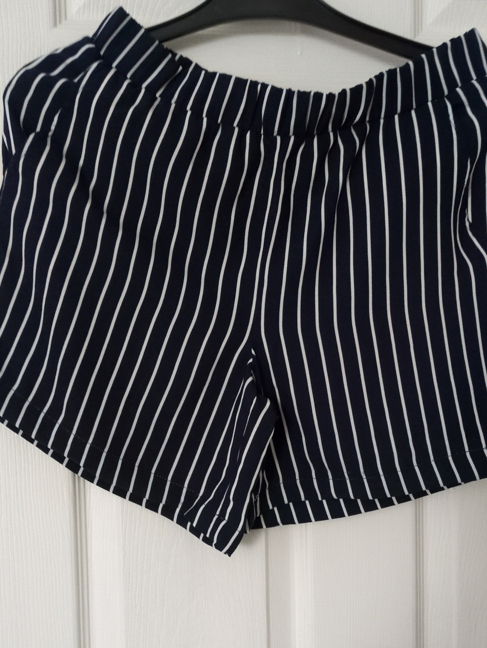 Signature Navy and White Vertical Stripe High-Waist Shorts